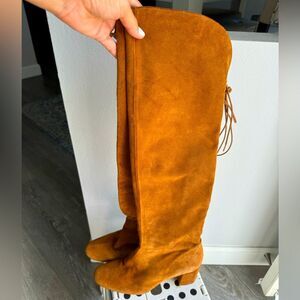 Zara genuine suede lace up zipper over the knee tall boots size 39 (8-8.5) Brown